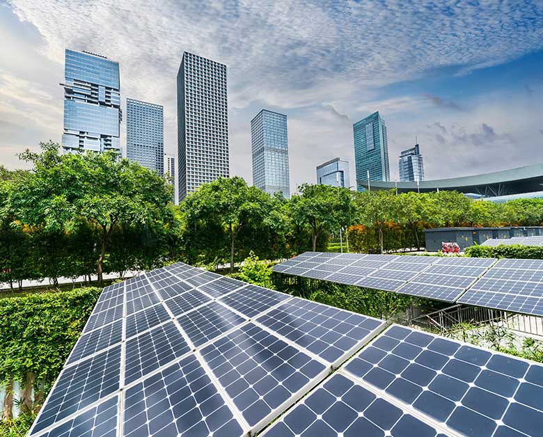 Photovoltaic panels in a city